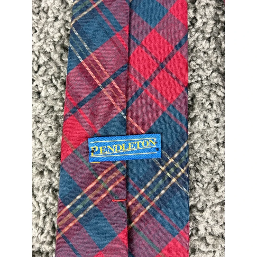 Pendleton Mens Red Blue Plaid Wool Necktie Made in USA Heritage Classic A219